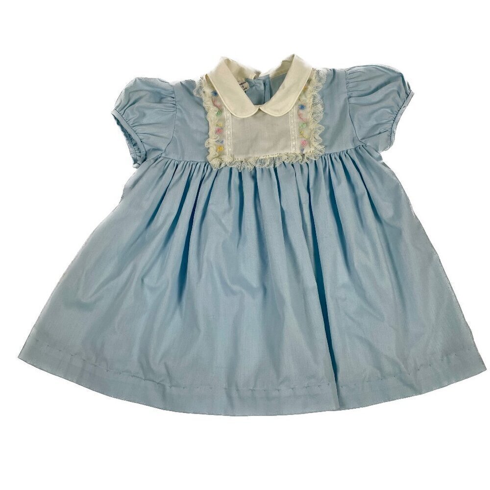 Vintage Blue and White Lace frilled Bonnie Jean Babydoll Children's Dress Sz: 4T